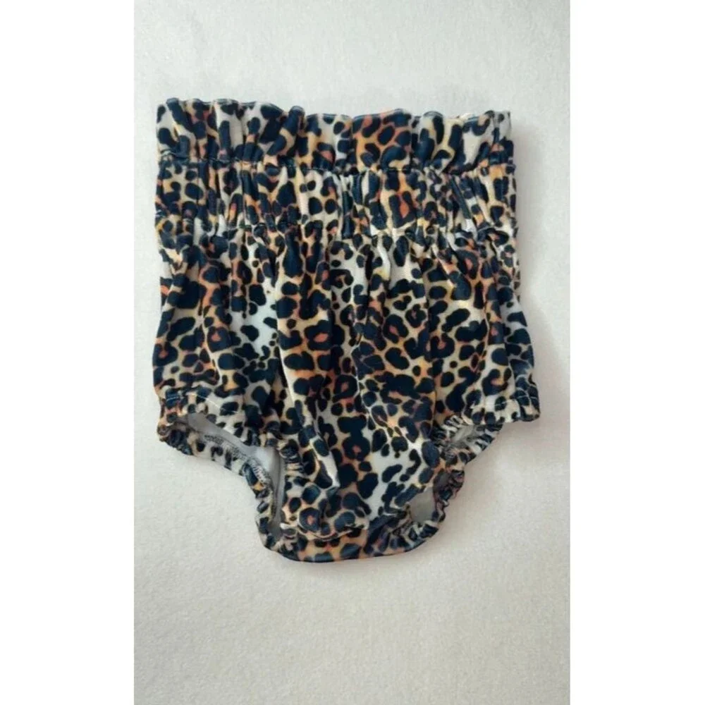 Boutique 2T Toddler Girl Ribbed Ruffle Short Sleeve Top & Leopard Bummies Set